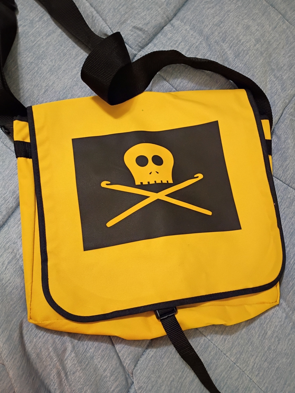 Yellow Skull & Crochet Hooks Messenger Bag - Unbranded